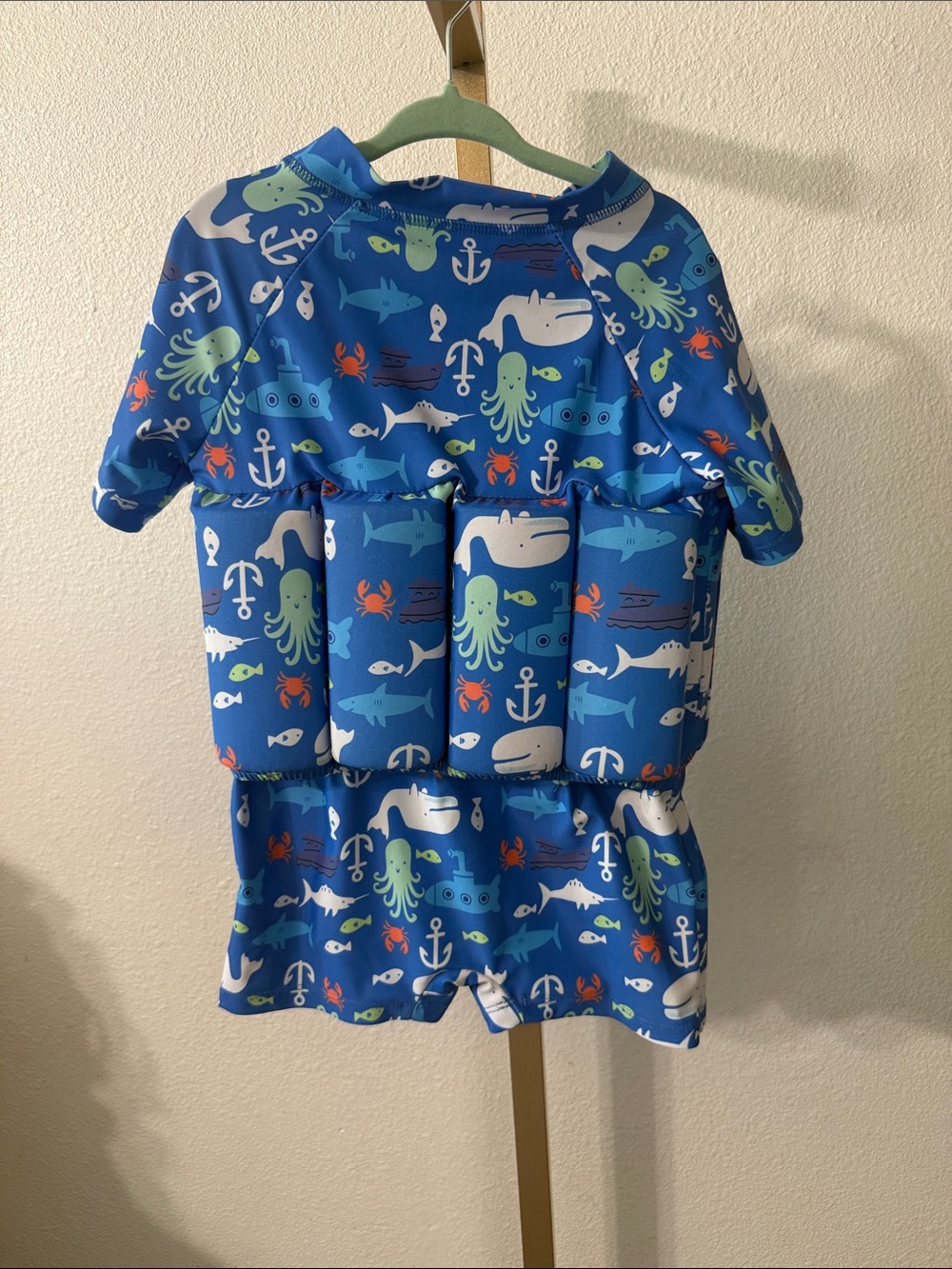 Kids Float Suit with Ocean Animal Print - Blue sea animals- 2T/3T